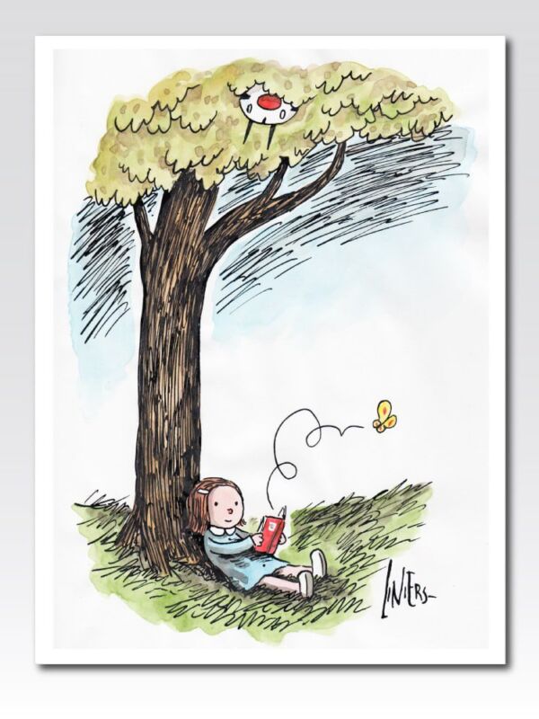 Enriqueta reading under a tree | by Liniers (1000x1000)